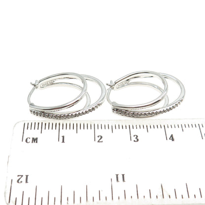 SUN 925 Sterling Silver Real Round-Cut Diamond Multi-Hoop Earrings