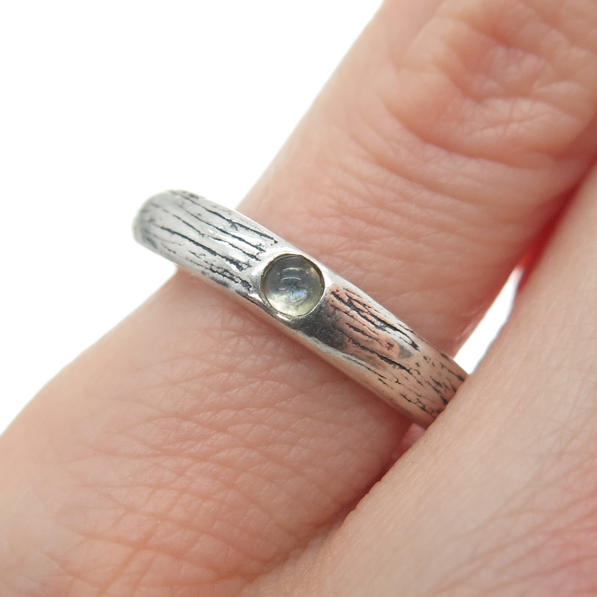 SHUBE 925 Sterling Silver Vintage Glass Oxidized Band Ring Size 8.25