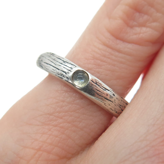 SHUBE 925 Sterling Silver Vintage Glass Oxidized Band Ring Size 8.25