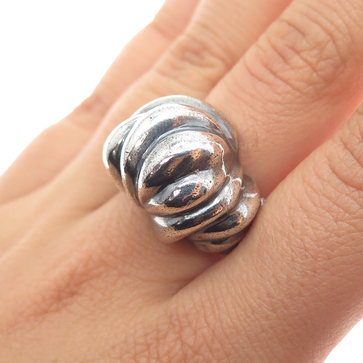 925 Sterling Silver Vintage Modernist Dome Oxidized Ring Size 7