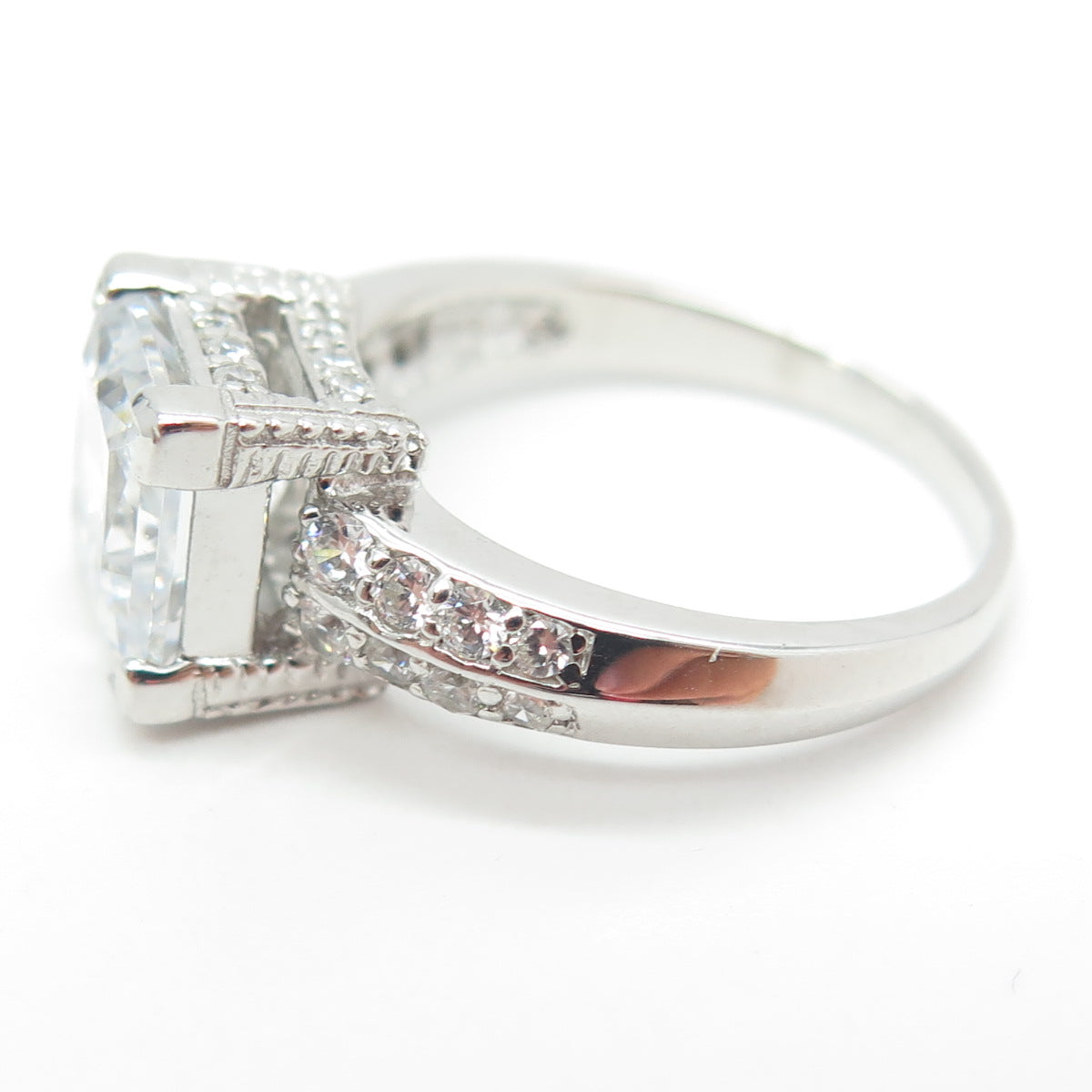 925 Sterling Silver Princess & Round-Cut C Z Engagement Ring Size 7