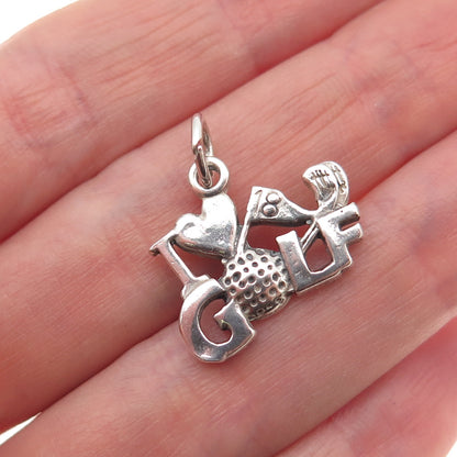 Sundancer 925 Sterling Silver Vintage I Love Golf Mini Charm Pendant