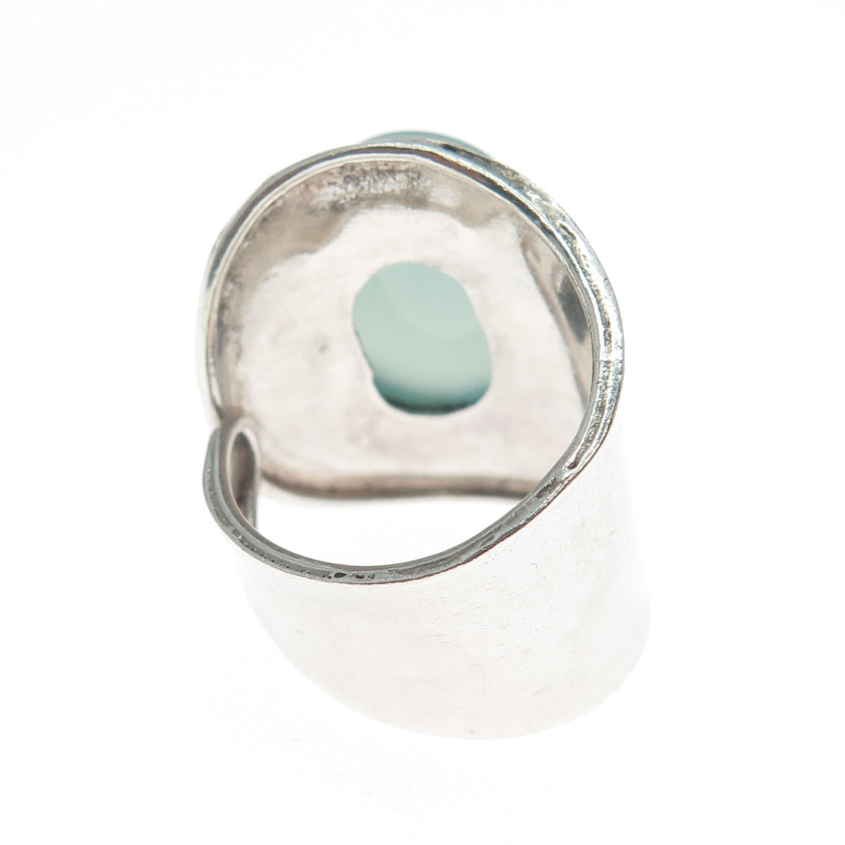 925 Sterling Silver Vintage Real Blue Chalcedony Gem Adjustable Ring Size 7
