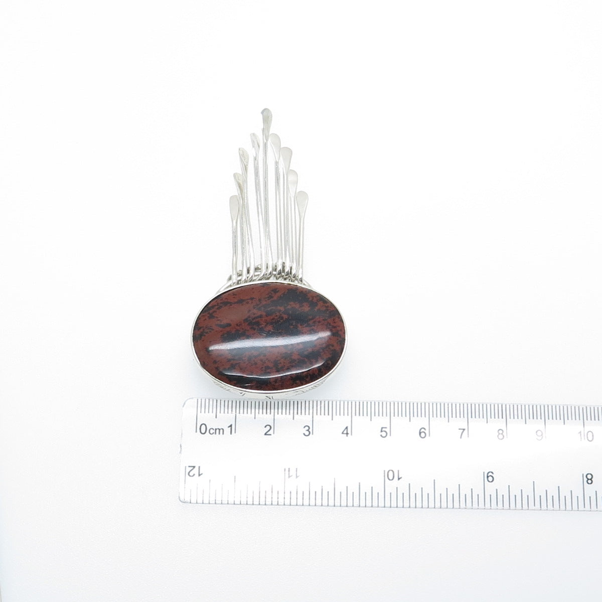 925 Sterling Vintage Mexico Real Mahogany Obsidian Modernist Pin Brooch Pendant