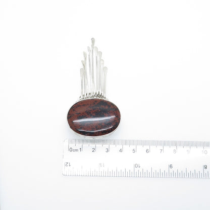 925 Sterling Vintage Mexico Real Mahogany Obsidian Modernist Pin Brooch Pendant