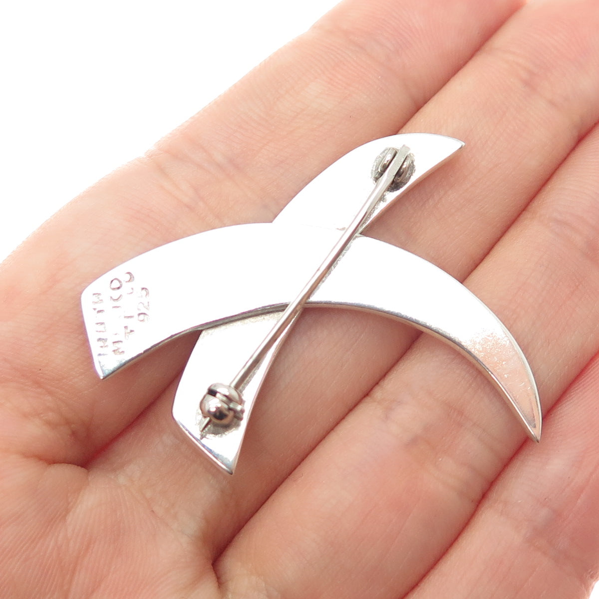 RUTH 925 Sterling Silver Vintage Mexico Modernist X Crisscross Pin Brooch