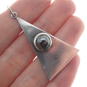 M&J SAVITT 925 Sterling Silver Vintage Real Hematite Gemstone Triangle Pendant