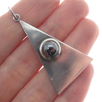 M&J SAVITT 925 Sterling Silver Vintage Real Hematite Gemstone Triangle Pendant