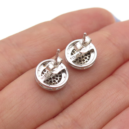 SUN 925 Sterling Silver Real Round-Cut Diamond Stud Earrings