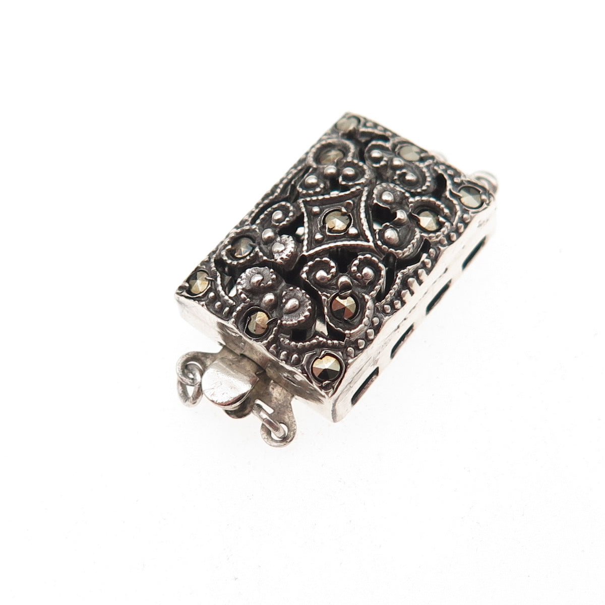 925 Sterling Silver Antique Art Deco Real Marcasite Bracelet / Necklace Box Lock