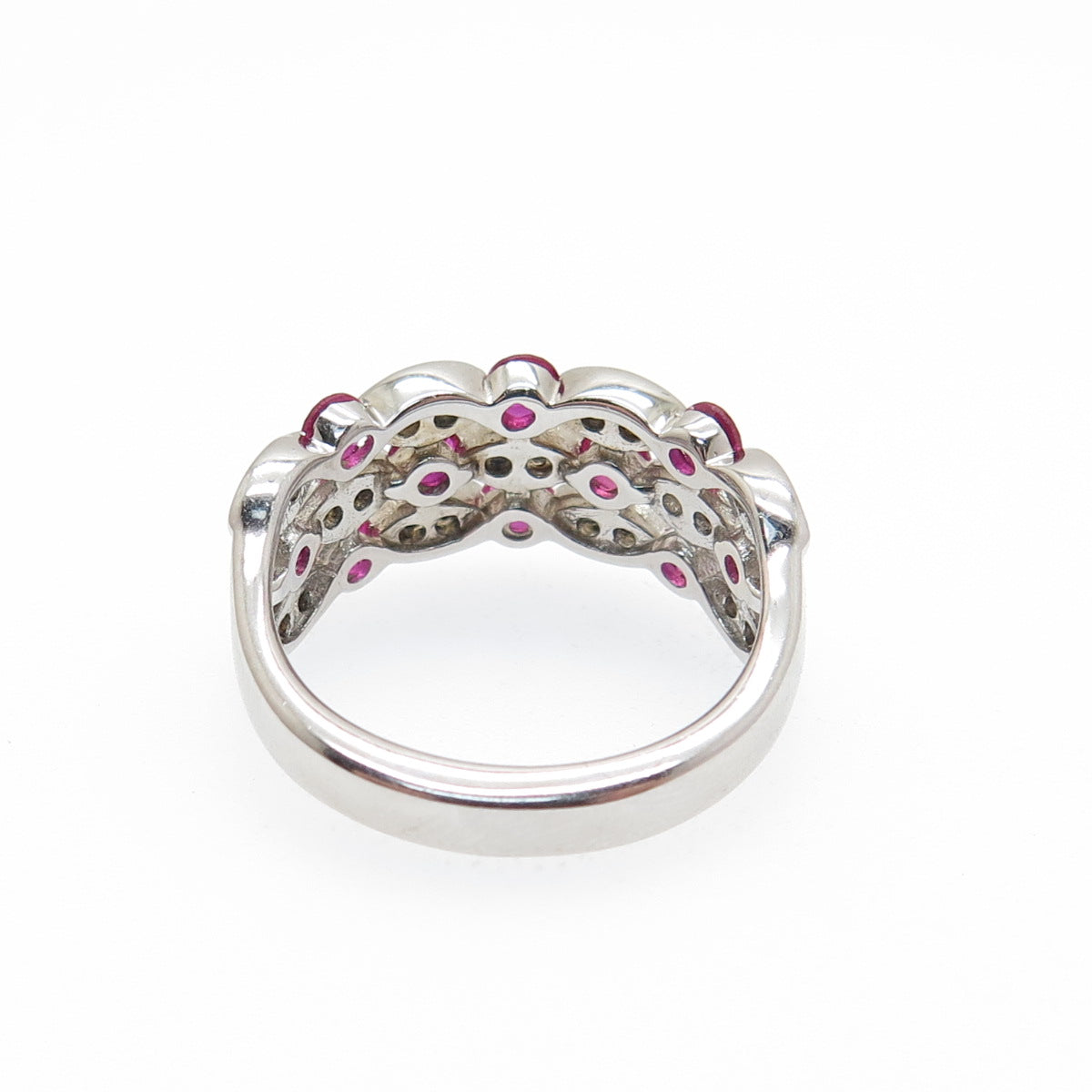 DSMK 925 Sterling Silver Lab-Created Pink Sapphire & C Z Cluster Ring Size 7.25