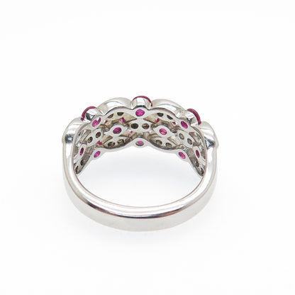 DSMK 925 Sterling Silver Lab-Created Pink Sapphire & C Z Cluster Ring Size 7.25