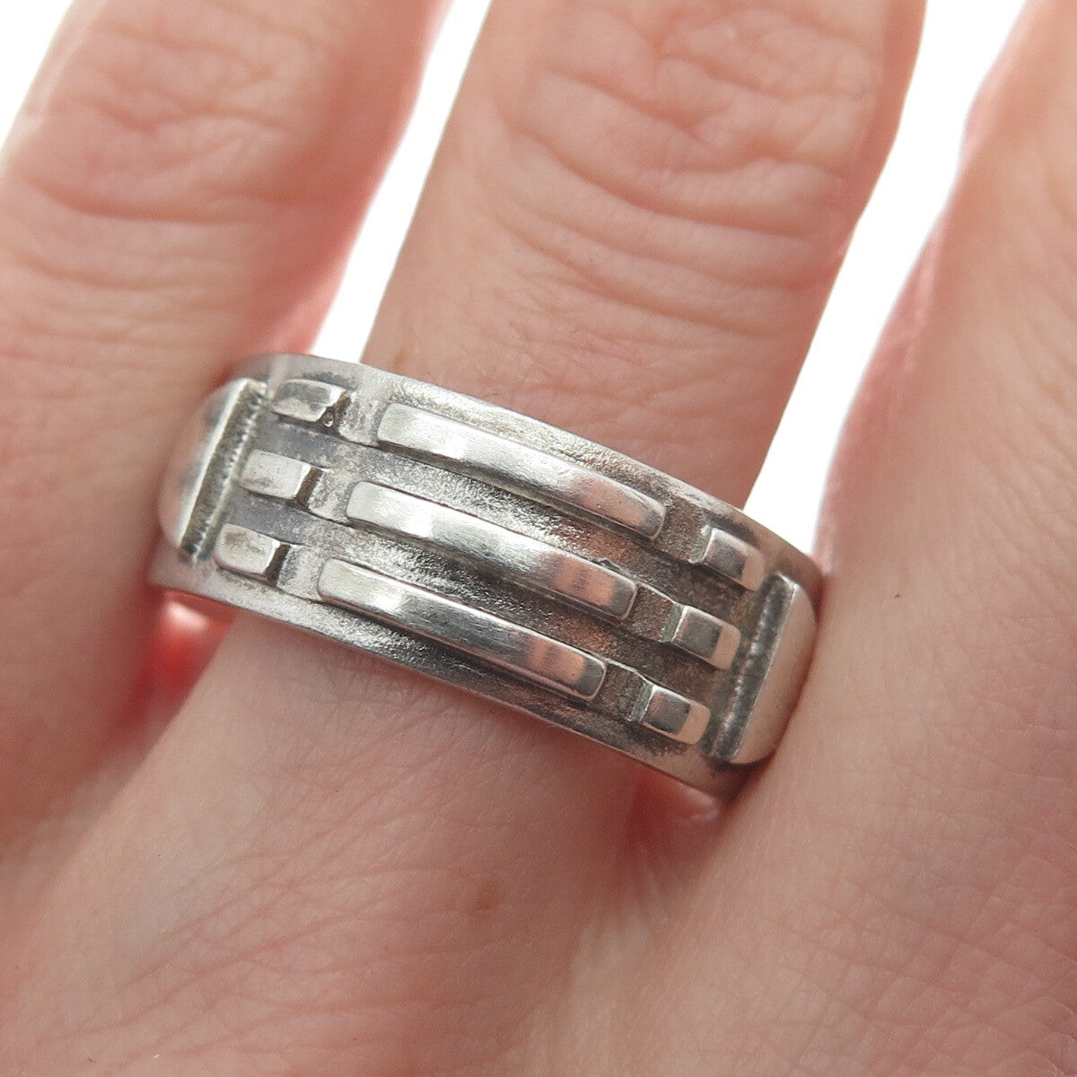 925 Sterling Silver Vintage Italy Modernist Arrow Band Ring Size 11.25