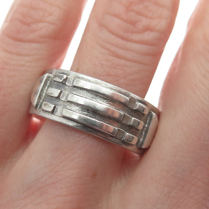 925 Sterling Silver Vintage Italy Modernist Arrow Band Ring Size 11.25