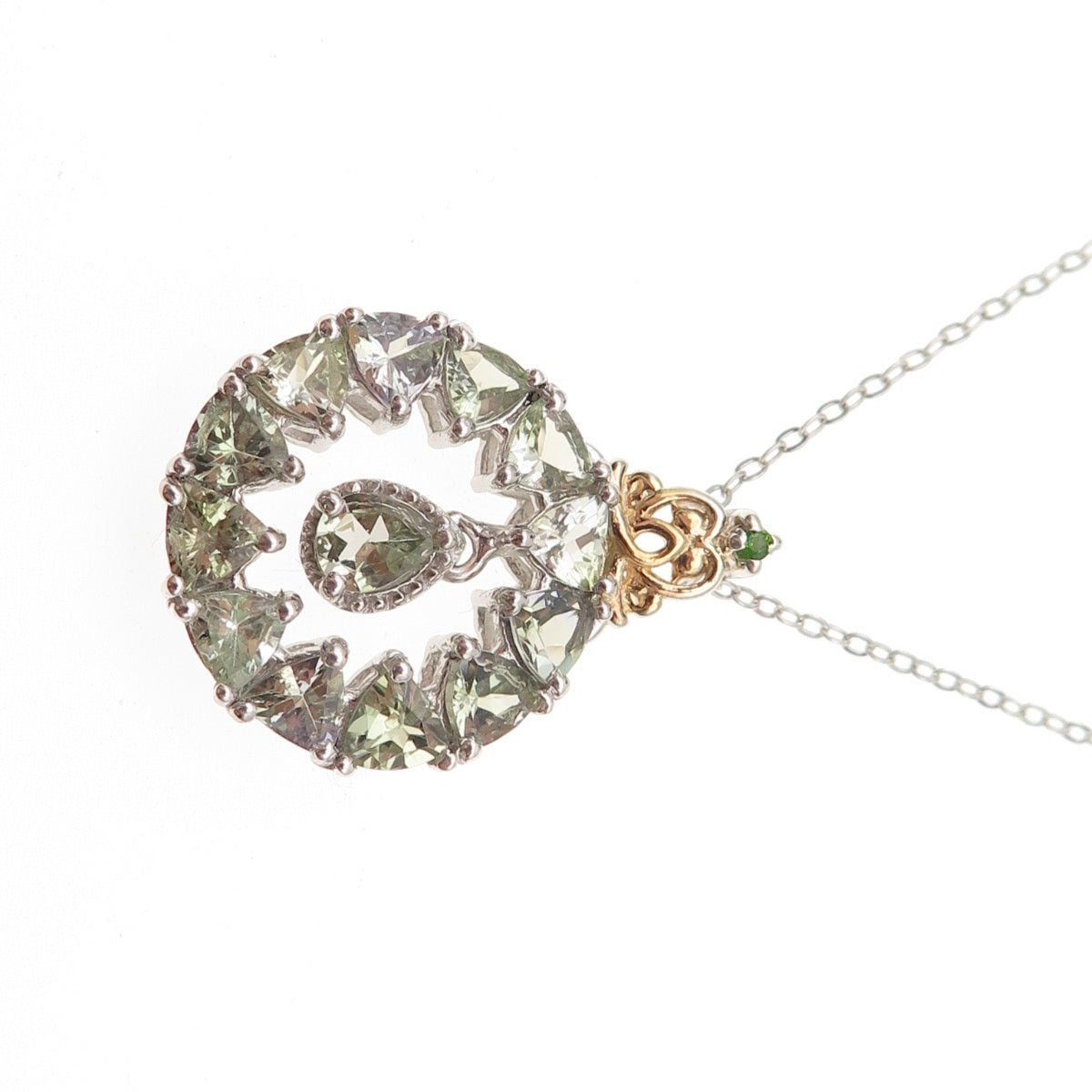 Chuck Clemency Sterling Silver 2-Tone Real Green Amethyst & Peridot Necklace 20"