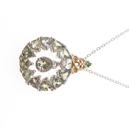 Chuck Clemency Sterling Silver 2-Tone Real Green Amethyst & Peridot Necklace 20"