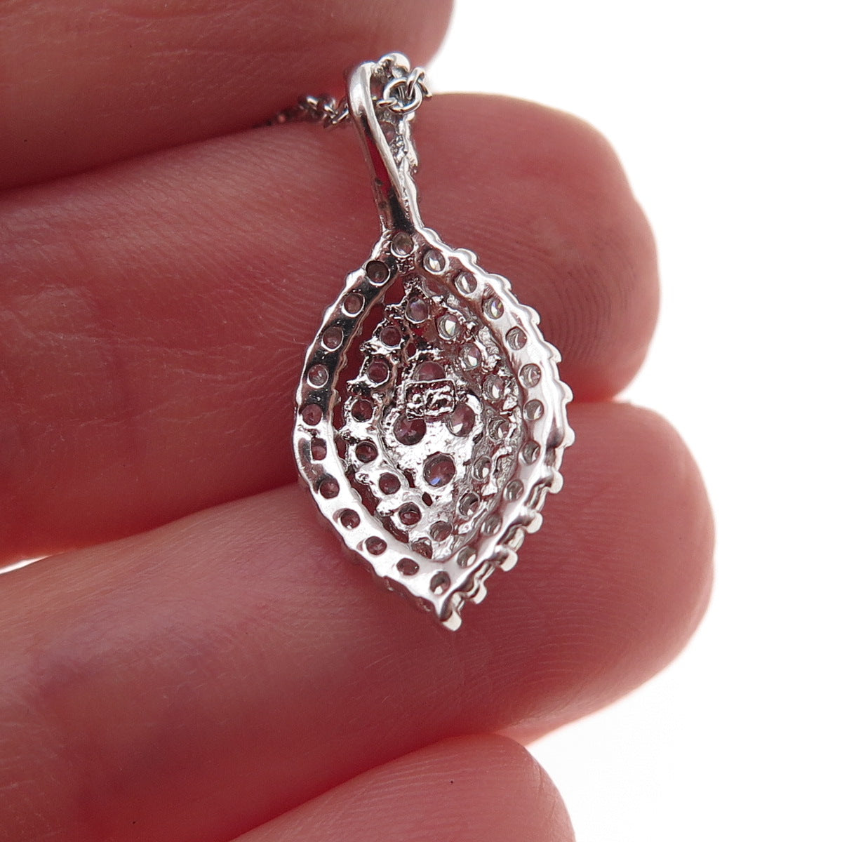 925 Sterling Silver Round-Cut C Z Petal Cable Chain Necklace 18"