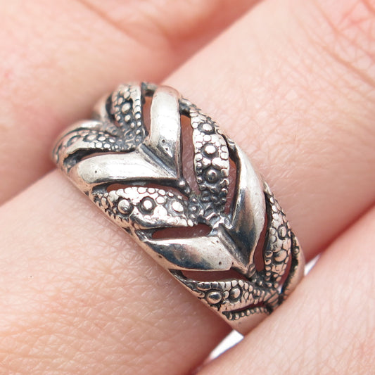 925 Sterling Silver Vintage AG Flower Arrow Oxidized Ring Size 8.75
