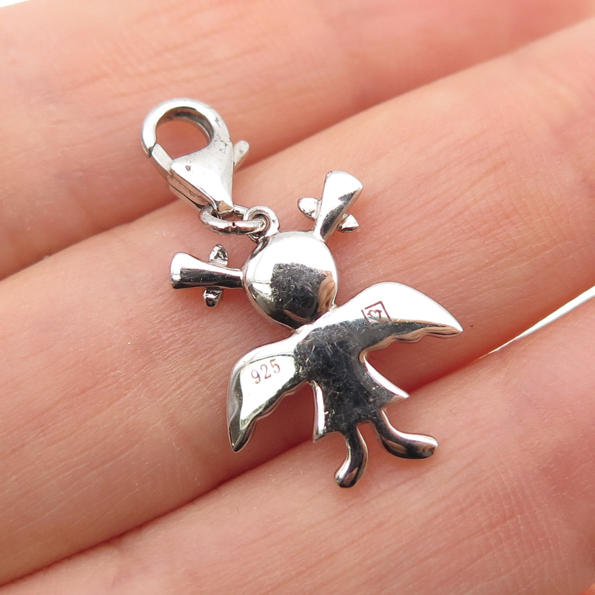 925 Sterling Silver Pink Enamel Angel Heart Lobster Lock Mini Charm Pendant