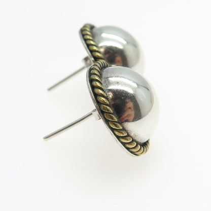 925 Sterling Silver 2-Tone Vintage Mexico Roped Half Ball Earrings