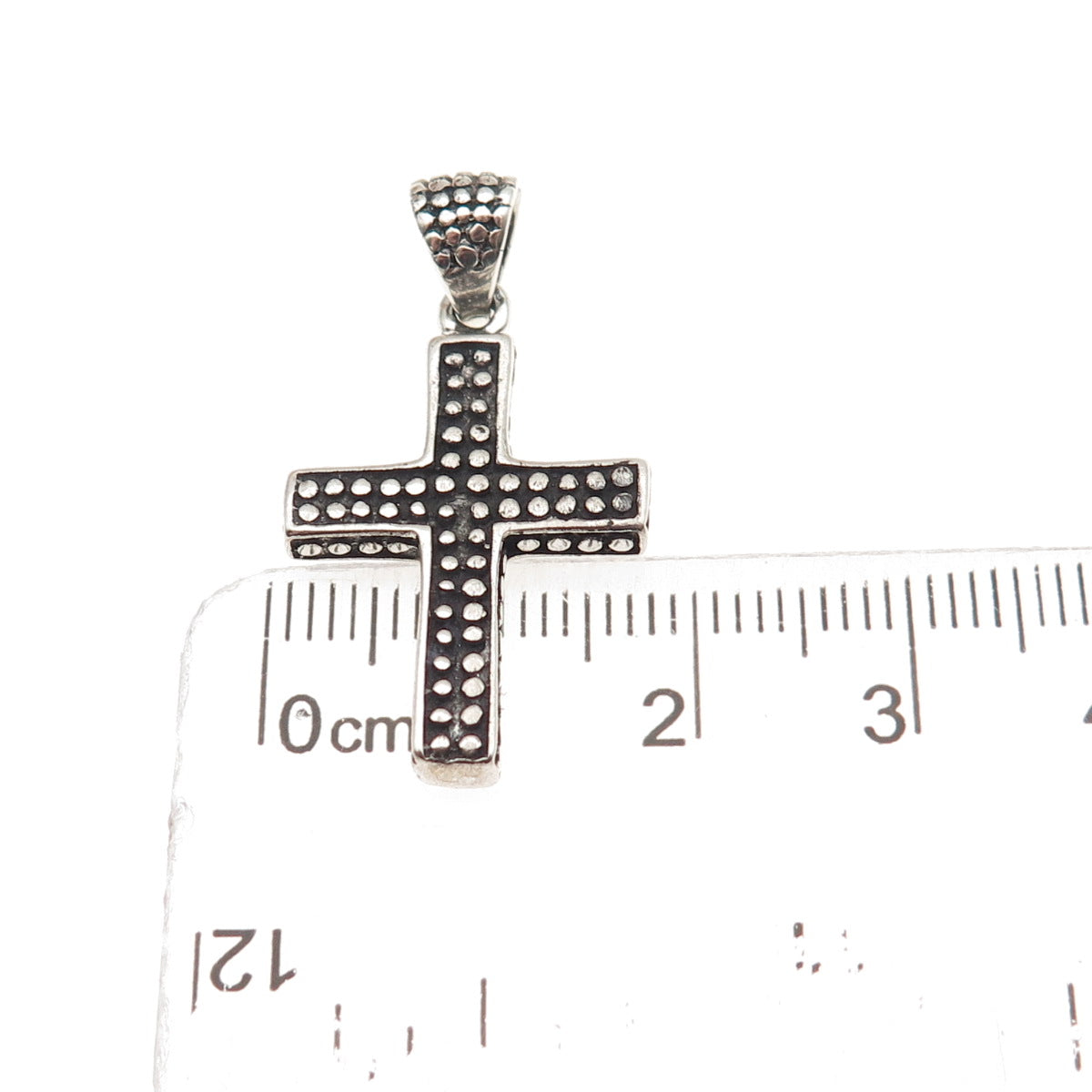 925 Sterling Silver Vintage Granulated Cross Oxidized Charm Pendant