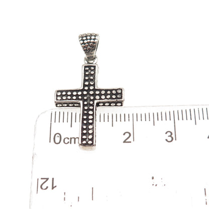 925 Sterling Silver Vintage Granulated Cross Oxidized Charm Pendant