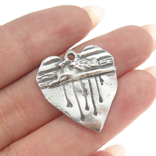 925 Sterling Silver Vintage 1990 Modernist Heart Charm Pendant