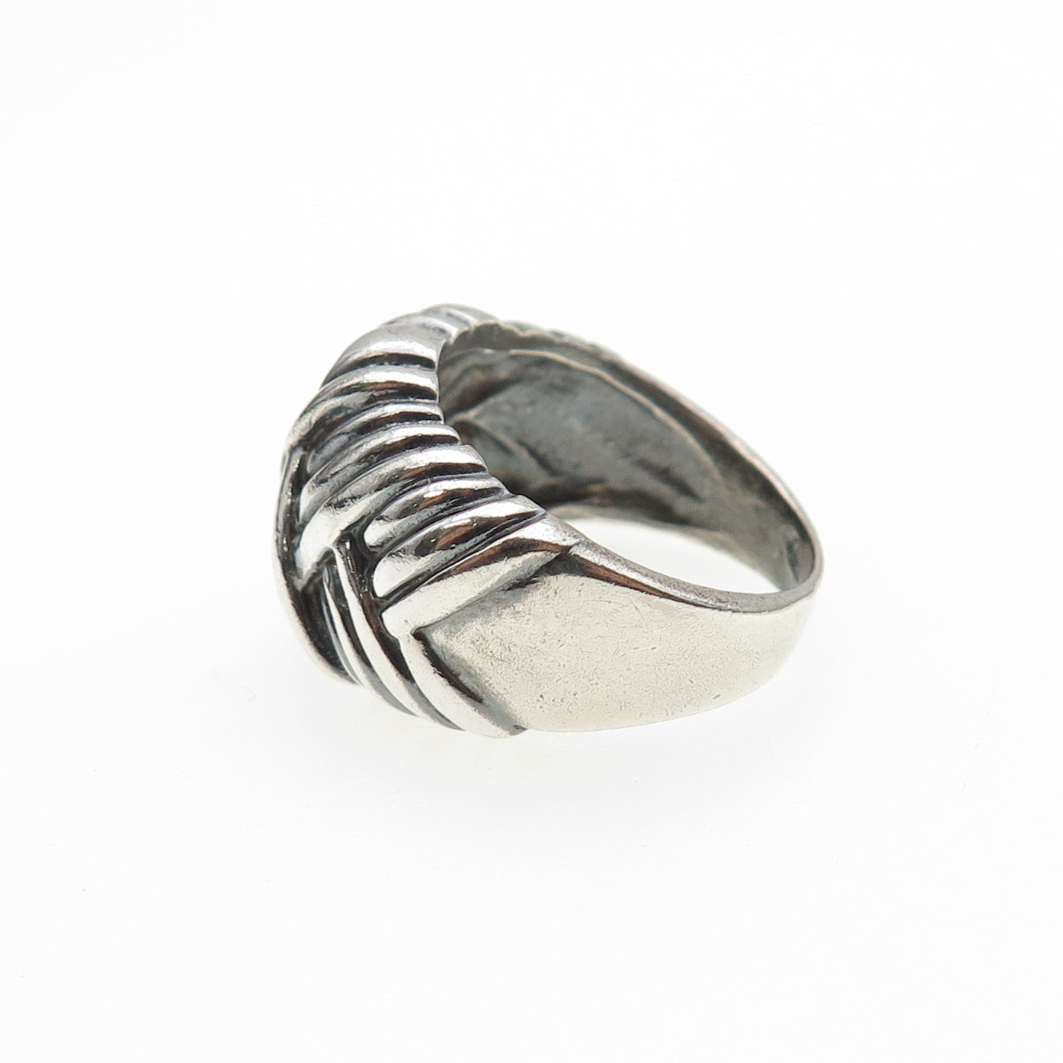 925 Sterling Silver Vintage Italy Modernist Ribbed Oxidized Ring Size 7.25