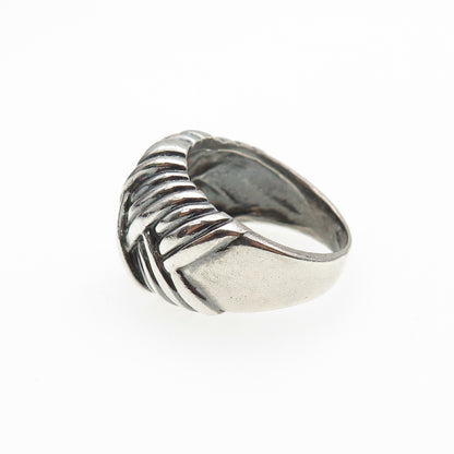 925 Sterling Silver Vintage Italy Modernist Ribbed Oxidized Ring Size 7.25