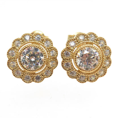 925 Sterling Silver Gold Plated Round-Cut Shaped C Z Stud Earrings