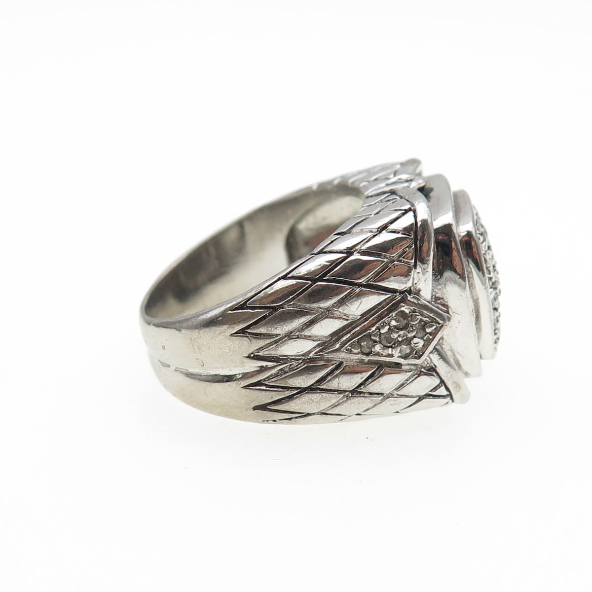 925 Sterling Silver Round-Cut C Z Oxidized Ring Size 8.25