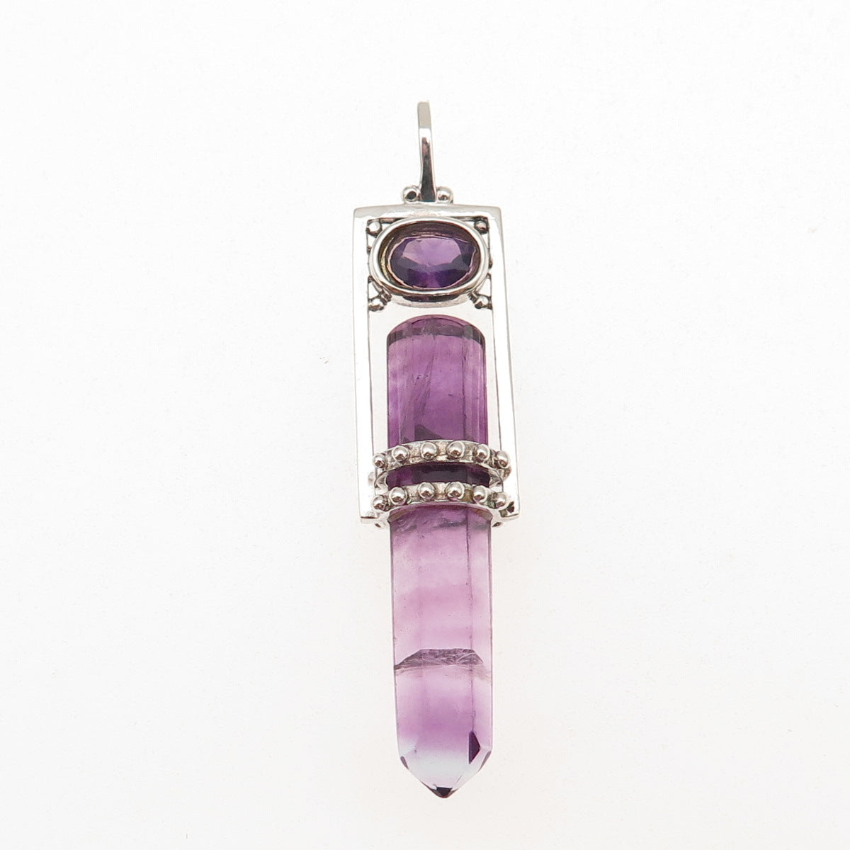 925 Sterling Silver Vintage Real Amethyst Amulet Charm Pendant