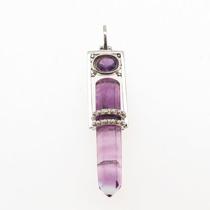 925 Sterling Silver Vintage Real Amethyst Amulet Charm Pendant