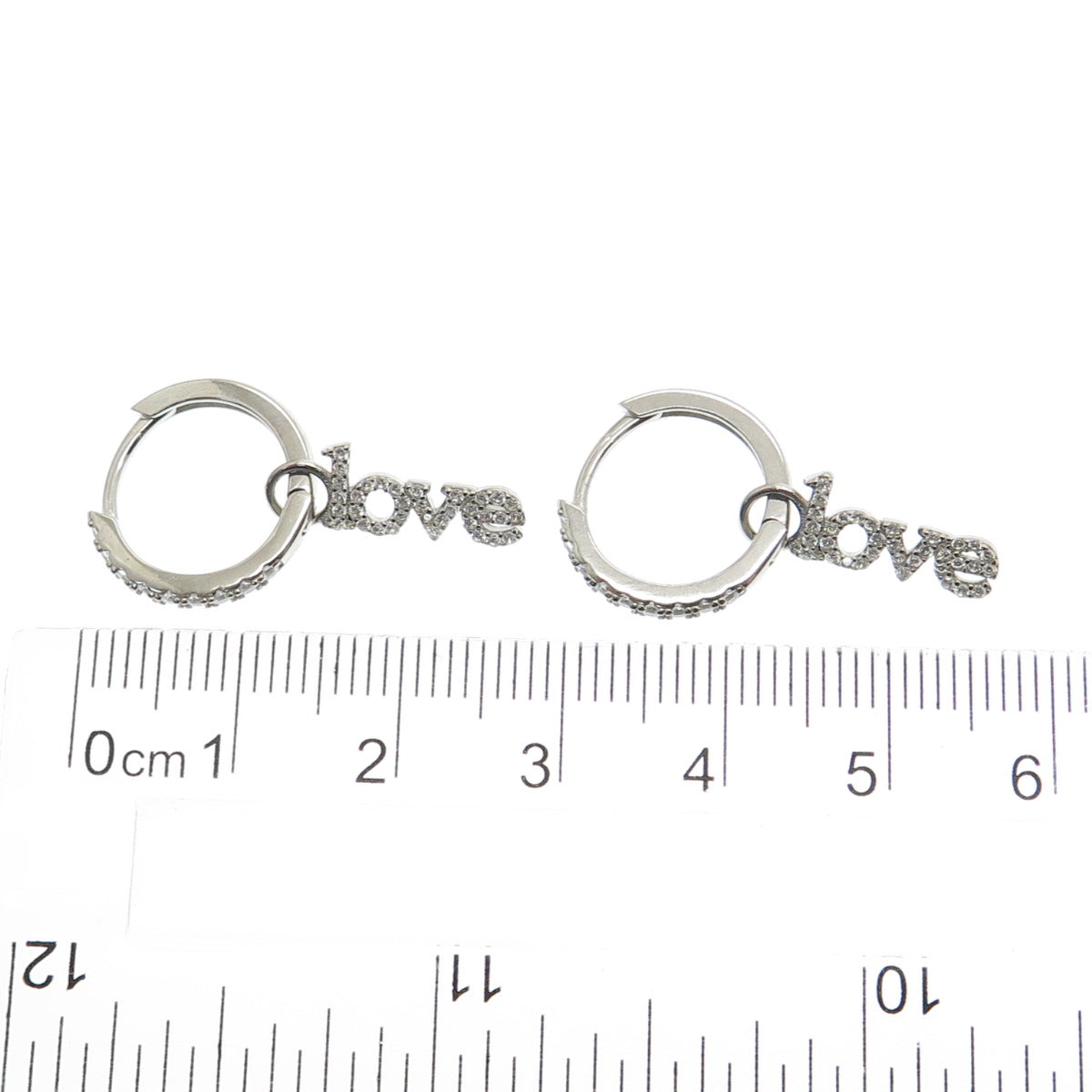 HAN 925 Sterling Silver Round-Cut C Z Love Charm Hoop Earrings