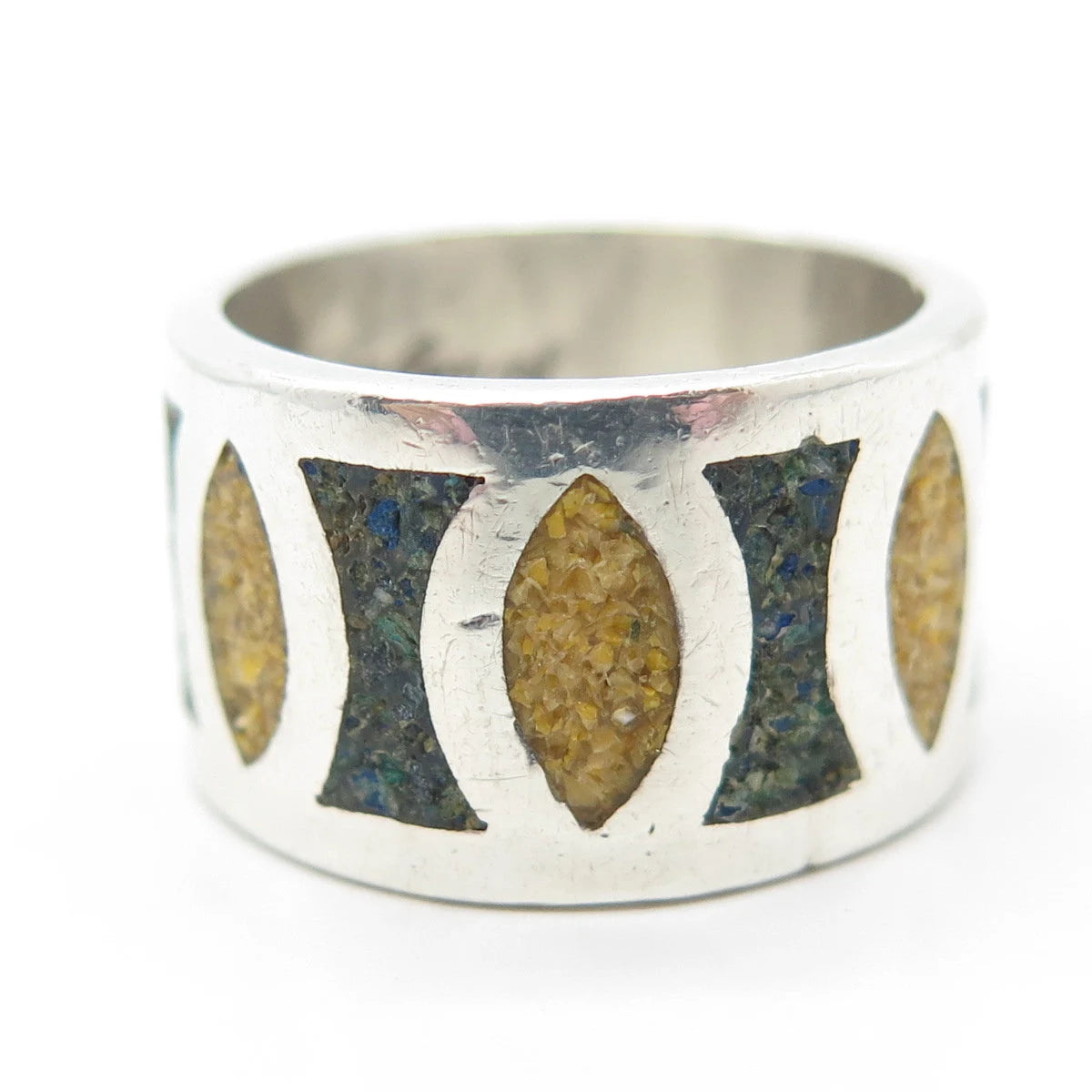 SARITASCO 925 Sterling Silver Vintage Mexico Jasper Azurite Gem Ring Size 7.75