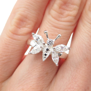 925 Sterling Silver Vintage Marquise & Round-Cut C Z Butterfly Ring Size 6.25