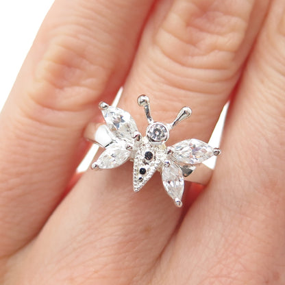 925 Sterling Silver Vintage Marquise & Round-Cut C Z Butterfly Ring Size 6.25