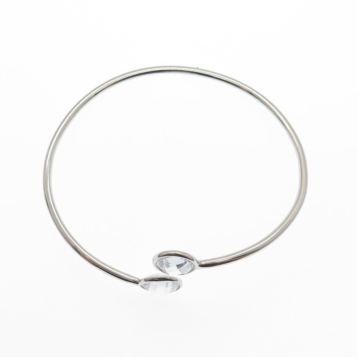 HAN 925 Sterling Silver Round-Cut C Z Adjustable Bangle Bracelet 6.5"