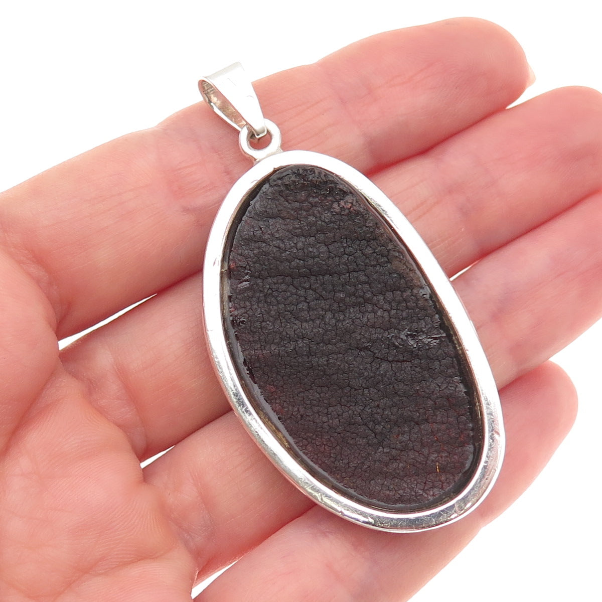 925 Sterling Silver Vintage Poland Real Amber Modernist Pendant