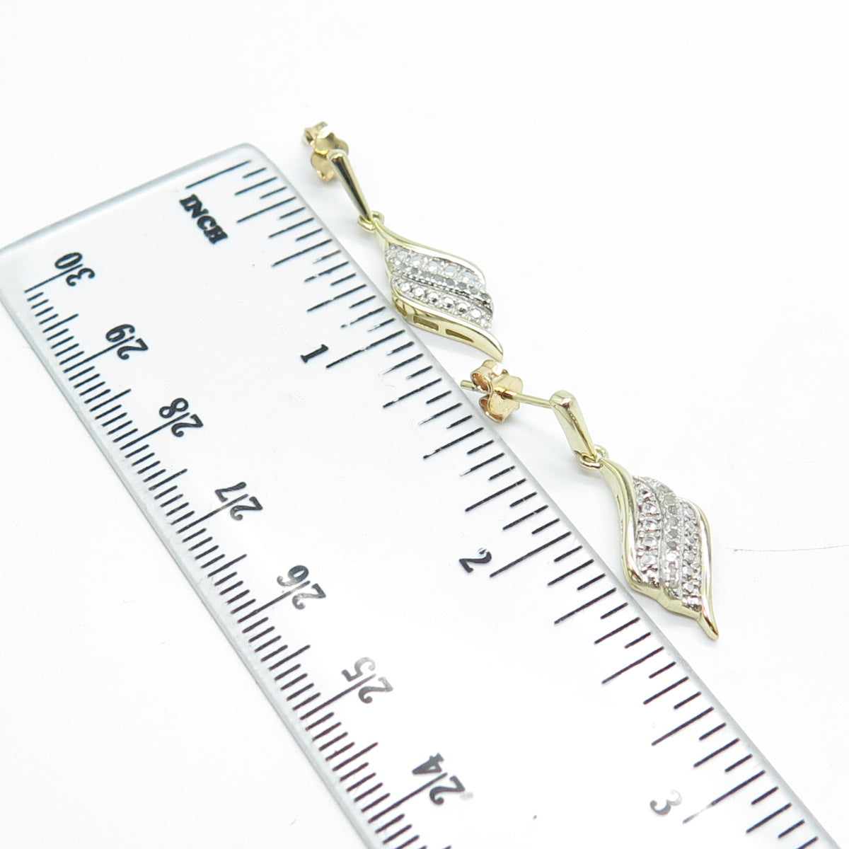 HAN 925 Sterling Silver Gold Plated Real Round-Cut Diamond Dangling Earrings