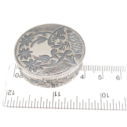 875 Silver Antique Art Deco Engraved Pill / Snuff Box