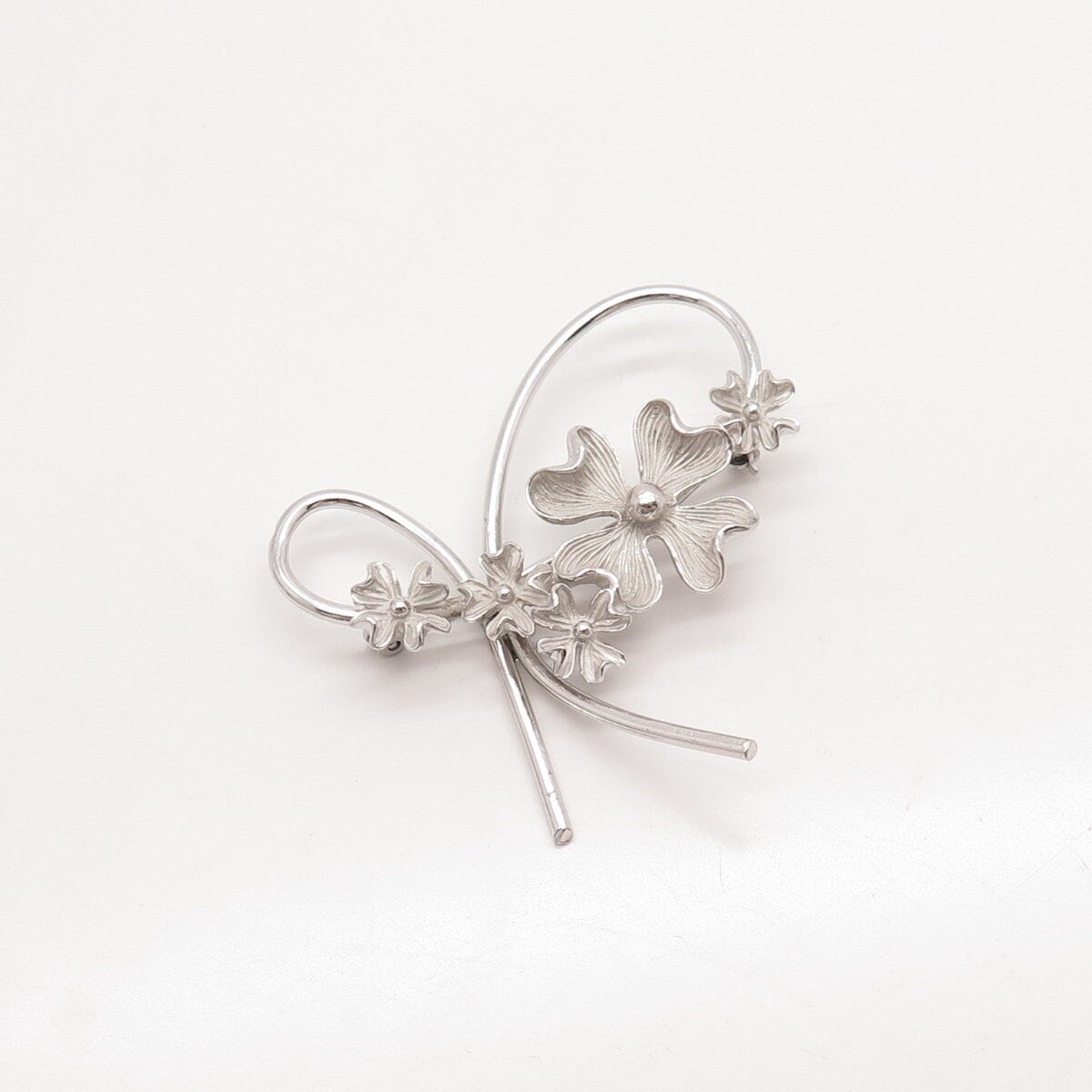 925 Sterling Silver Vintage Beau Floral Pin Brooch