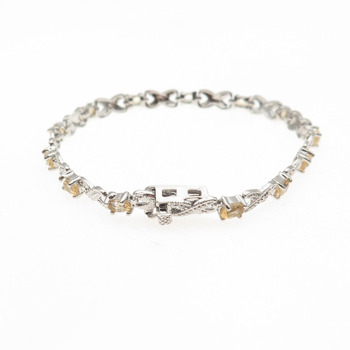 DEE BERKLE Sterling Silver Real Diamond Accent & Citrine Infinity Bracelet 7.25"