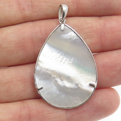 925 Sterling Silver Vintage Real Mother-of-Pearl Ornate Teardrop Pendant