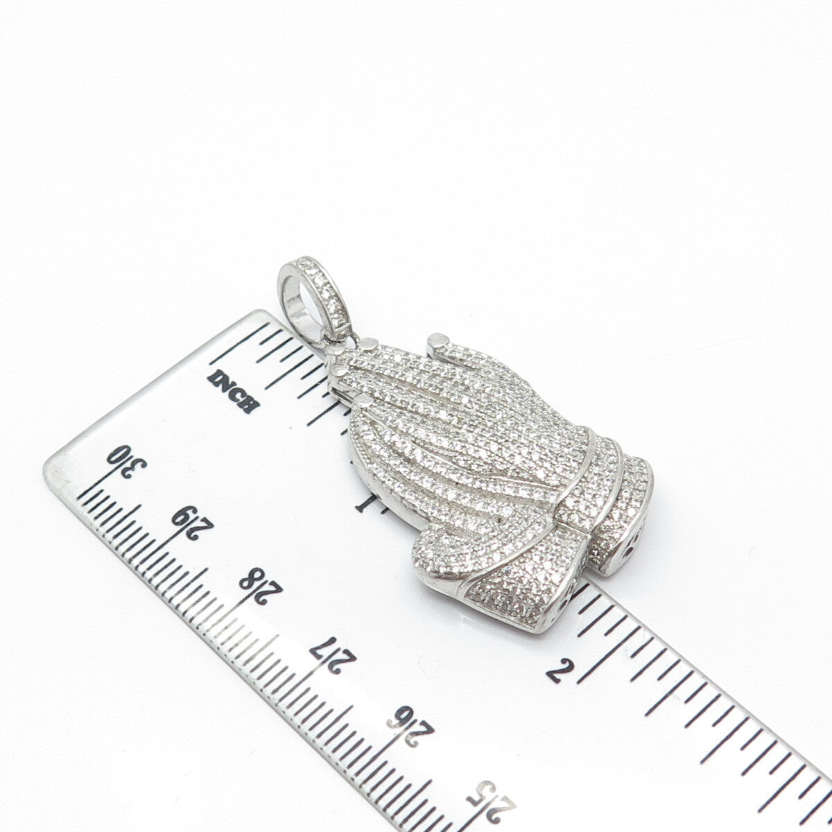 925 Sterling Silver REL C Z Hands In Prayer Pendant
