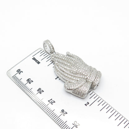 925 Sterling Silver REL C Z Hands In Prayer Pendant