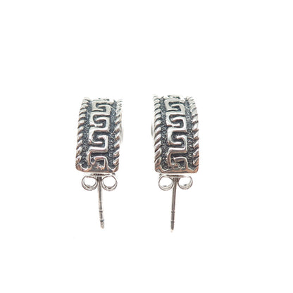 925 Sterling Silver Vintage Modernist Maze Oxidized Half Hoop Earrings