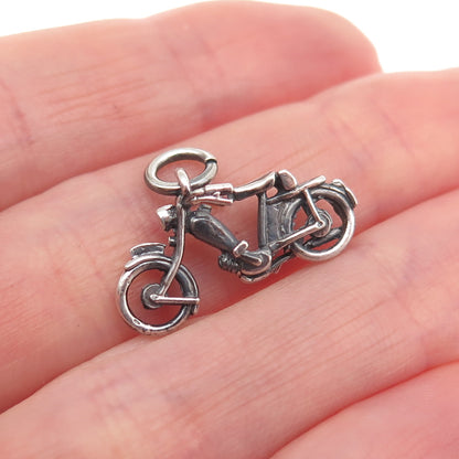 925 Sterling Silver Vintage Motorcycle Oxidized Mini Charm Pendant