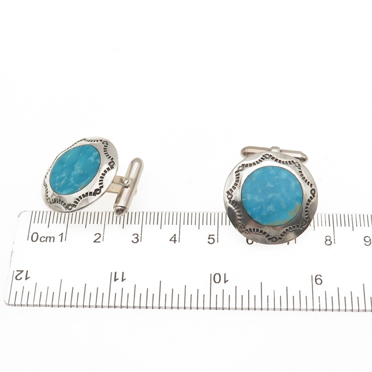 Old Pawn 925 Sterling Silver Vintage Southwestern Turquoise Tribal Cufflinks
