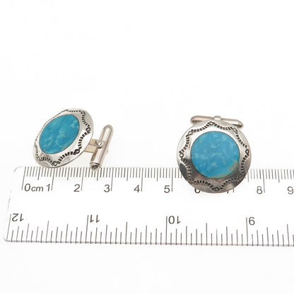 Old Pawn 925 Sterling Silver Vintage Southwestern Turquoise Tribal Cufflinks